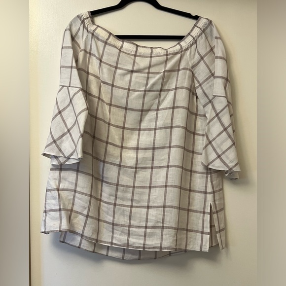 Lafayette 148 New York 100% Linen Blouse Size XL White & Gray - Picture 4 of 6